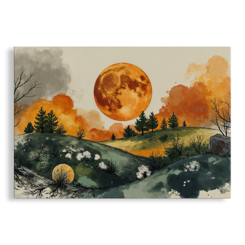 Tablou Canvas, Peisaj Nocturn, Toamna, Luna Plina