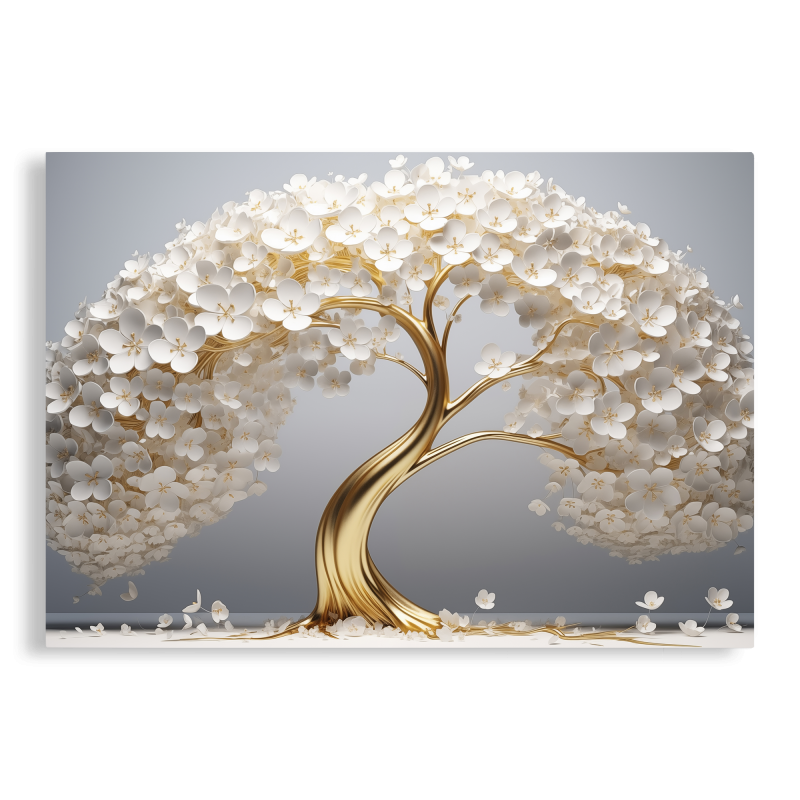 Tablou Canvas, Prosperitate, Copac Inflorit, Alb