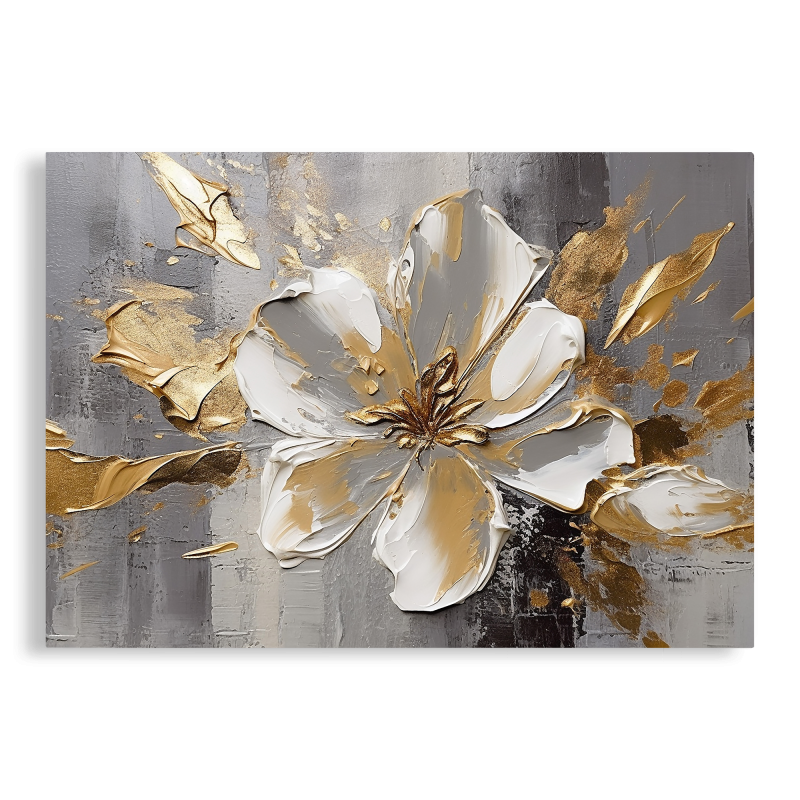 Tablou Canvas, Aspect de Pictura, Floare cu Tonuri de Gri si Auriu